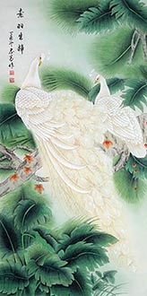 Chinese Peacock Peahen Painting,136cm x 68cm,lzg21186001-x