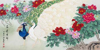 Chinese Peacock Peahen Painting,136cm x 68cm,lzg21186002-x