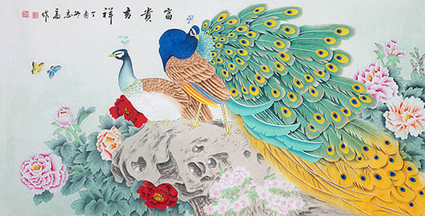 Peacock Peahen,136cm x 68cm(54〃 x 27〃),lzg21186004-z