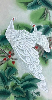 Chinese Peacock Peahen Painting,68cm x 136cm,lzx21188001-x