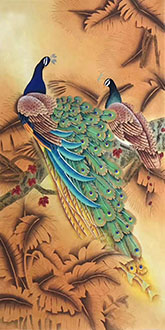 Chinese Peacock Peahen Painting,68cm x 136cm,lzx21188004-x