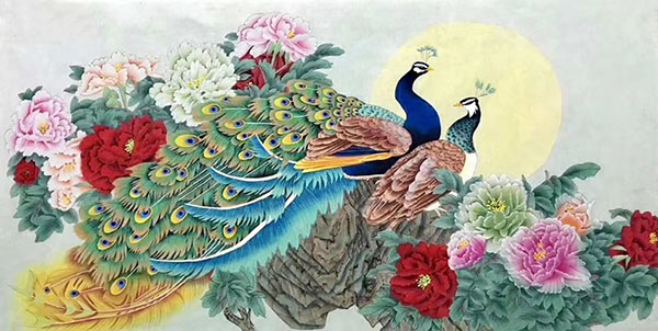 Peacock Peahen,68cm x 136cm(27〃 x 54〃),lzx21188011-z
