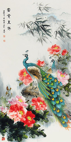 Peacock Peahen,68cm x 136cm(27〃 x 54〃),zl21185001-z