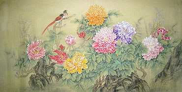 Chinese Peony Painting,66cm x 136cm,2011006-x