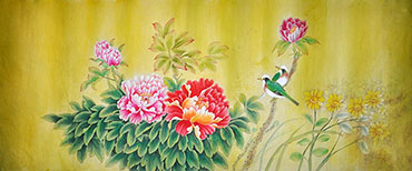 Chinese Peony Painting,50cm x 120cm,2011008-x