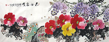 Chinese Peony Painting,70cm x 180cm,2356003-x