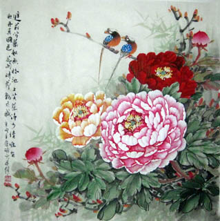 Chinese Peony Painting,66cm x 66cm,2394006-x