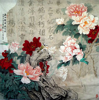 Chinese Peony Painting,98cm x 98cm,2695039-x