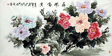 Chinese Peony Painting,68cm x 136cm,lhr21105007-x