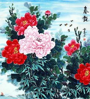 Chinese Peony Painting,96cm x 96cm,lhr21105008-x