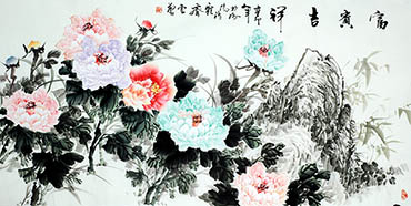 Chinese Peony Painting,68cm x 136cm,lhr21105011-x