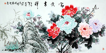 Chinese Peony Painting,68cm x 136cm,lhr21105012-x