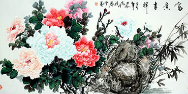 Chinese Peony Painting,68cm x 136cm,lhr21105015-x