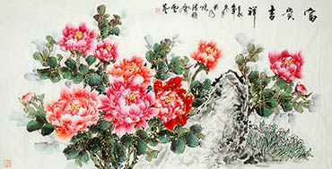 Chinese Peony Painting,68cm x 136cm,lhr21105024-x