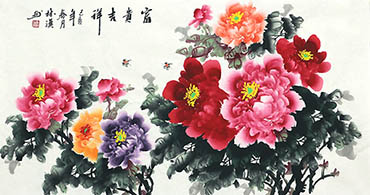 Chinese Peony Painting,50cm x 100cm,llh21107001-x
