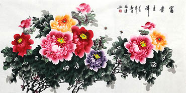 Chinese Peony Painting,69cm x 138cm,llh21107008-x