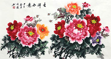 Chinese Peony Painting,50cm x 100cm,llh21107011-x
