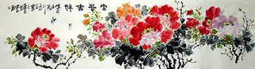 Chinese Peony Painting,46cm x 180cm,zzt21109010-x
