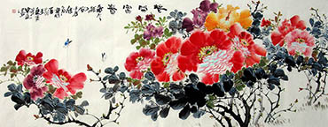 Chinese Peony Painting,70cm x 180cm,zzt21109011-x