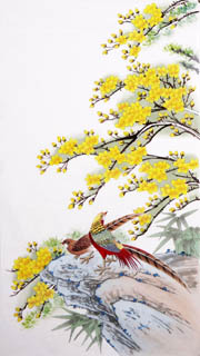 Chinese Pheasant Painting,55cm x 100cm,2340011-x