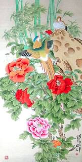 Chinese Pheasant Painting,66cm x 136cm,2391011-x