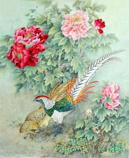 Chinese Pheasant Painting,85cm x 93cm,2497002-x
