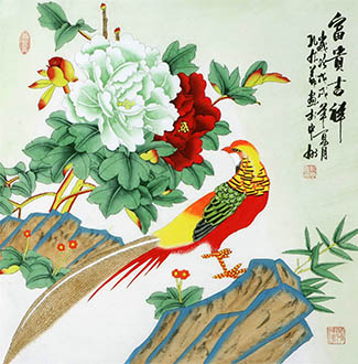 Chinese Pheasant Painting,68cm x 68cm,2527040-x