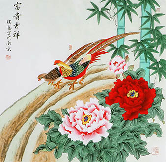 Chinese Pheasant Painting,68cm x 68cm,2527043-x