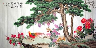 Chinese Pheasant Painting,129cm x 248cm,2547001-x