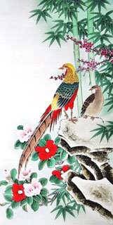 Chinese Pheasant Painting,50cm x 100cm,2547003-x