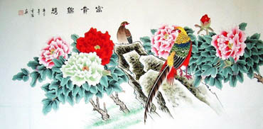 Chinese Pheasant Painting,66cm x 136cm,2547004-x