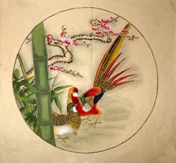 Chinese Pheasant Painting,45cm x 48cm,2614046-x