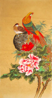 Chinese Pheasant Painting,55cm x 95cm,2614047-x