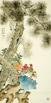 Chinese Pheasant Painting,68cm x 136cm,2621010-x