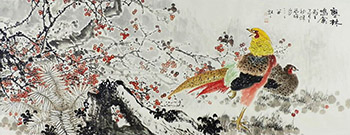 Chinese Pheasant Painting,180cm x 68cm,2621011-x