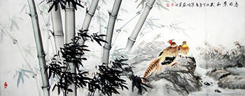 Chinese Pheasant Painting,180cm x 68cm,2621013-x