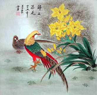 Chinese Pheasant Painting,66cm x 66cm,2703002-x