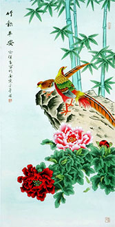 Chinese Pheasant Painting,68cm x 136cm,nx21170019-x