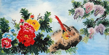 Chinese Pheasant Painting,69cm x 138cm,wx21218007-x