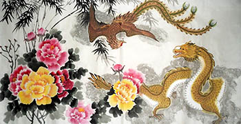 Chinese Phoenix Painting,66cm x 136cm,2312002-x