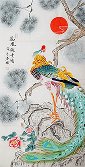 Chinese Phoenix Painting,68cm x 136cm,2527023-x