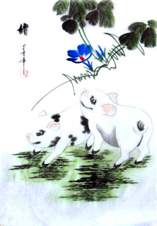 Chinese Pig Painting,30cm x 40cm,4336019-x