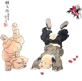 Chinese Pig Painting,50cm x 50cm,4503001-x