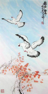 Chinese Pigeon Painting,50cm x 100cm,2371008-x