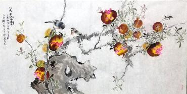 Chinese Pomegranate Painting,66cm x 136cm,dyc21099046-x