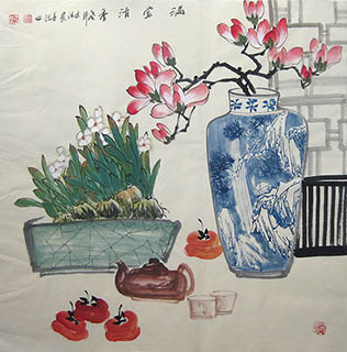 Chinese Qing Gong Painting,68cm x 68cm,2024007-x