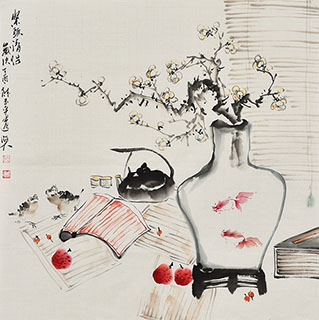 Chinese Qing Gong Painting,69cm x 69cm,2351001-x