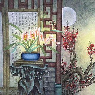 Chinese Qing Gong Painting,68cm x 68cm,2387087-x