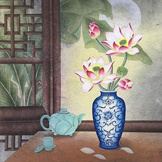 Chinese Qing Gong Painting,68cm x 68cm,2387089-x