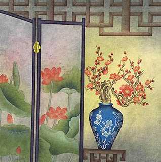 Chinese Qing Gong Painting,68cm x 68cm,2387091-x
